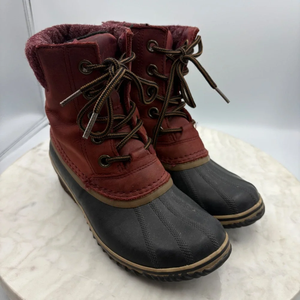 Sorel Boots Womens Size 7 Slimpack Ii Redwood Britis Leather Ankle Waterproof